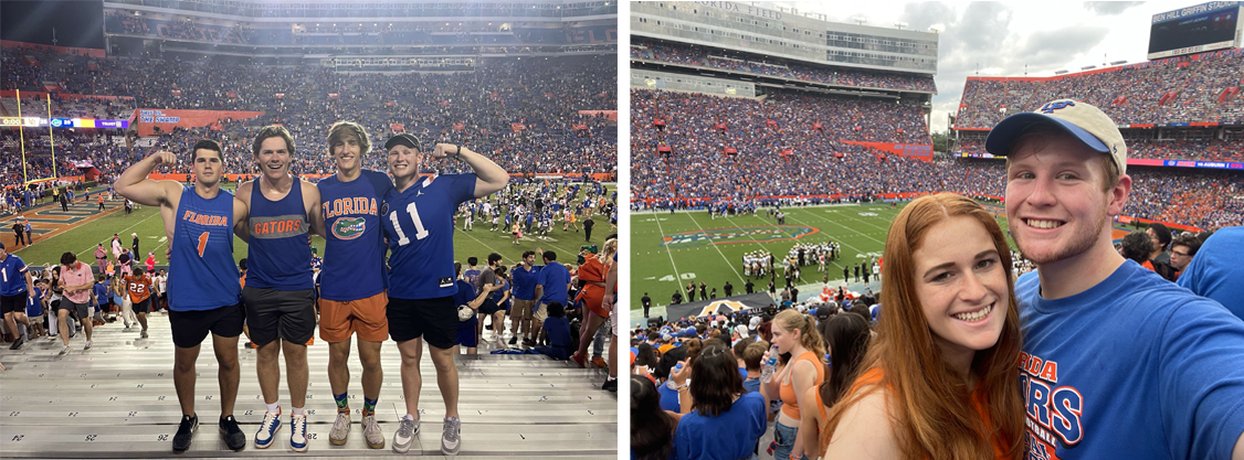 Photos of Dustin Campbell with friends in Ben Hill Griffin Stadium