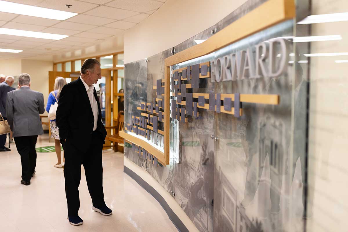 Alumni and friends were invited to toast and view the updated donor wall outside of the dean’s suite (FLG 200)